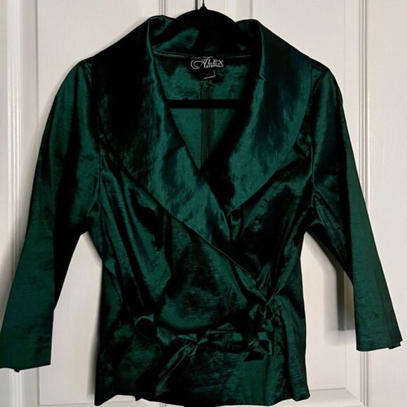 ALEX EVENING WOMENS BLOUSE, TAFFETA, DEEP GREEN, size 1X - Picture 4 of 7